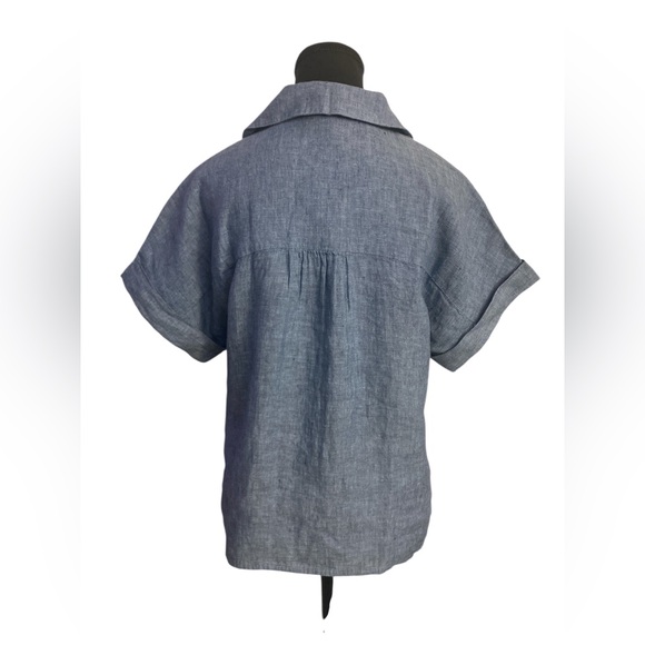Charter Club Linen Blue Gray Button Down Shirt with Notched Collar NWT M - Picture 2 of 6